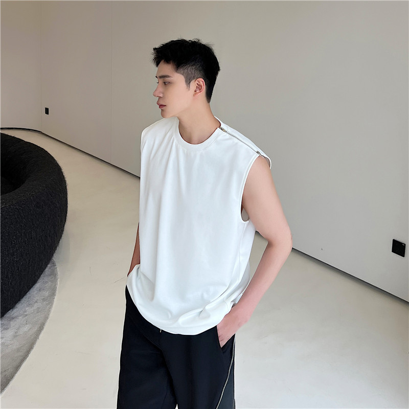 23夏新款潮流时髦小众设计单边双头拉链装饰韩版休闲背心W19-P60图片