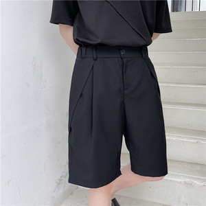 22夏季新款个性设计双侧多层次边宽松休闲带松紧西服短裤F74-P65图片