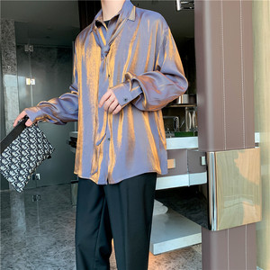 春ins超火超亮四色偏光炫色文艺格调带领带长袖衬衫男女S32-P75图片