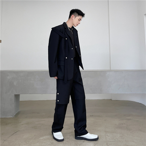 22春新款潮个性铆钉装饰设计可拆飘带暗黑套装西服上衣TF75-P140
