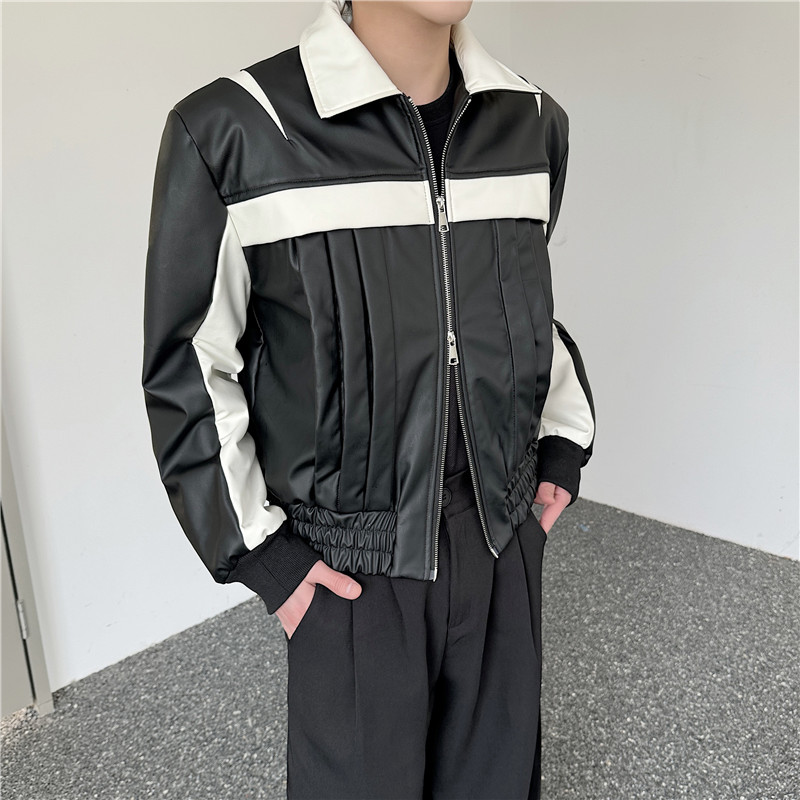 24年秋冬季新款潮流个性撞色皱褶设计小众双开拉链夹克T198-P165图片