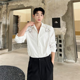 23年夏季新款潮流时髦古巴领个性小众铆钉装饰雅痞衬衣S227-P95，男装衬衫，星座1304（原C205）