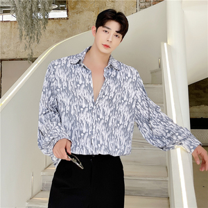 21年秋季新款潮流个性渐变满印高弹面料长袖宽松休闲衬衣S147-P75,男装衬衫,星座1304（原C205）