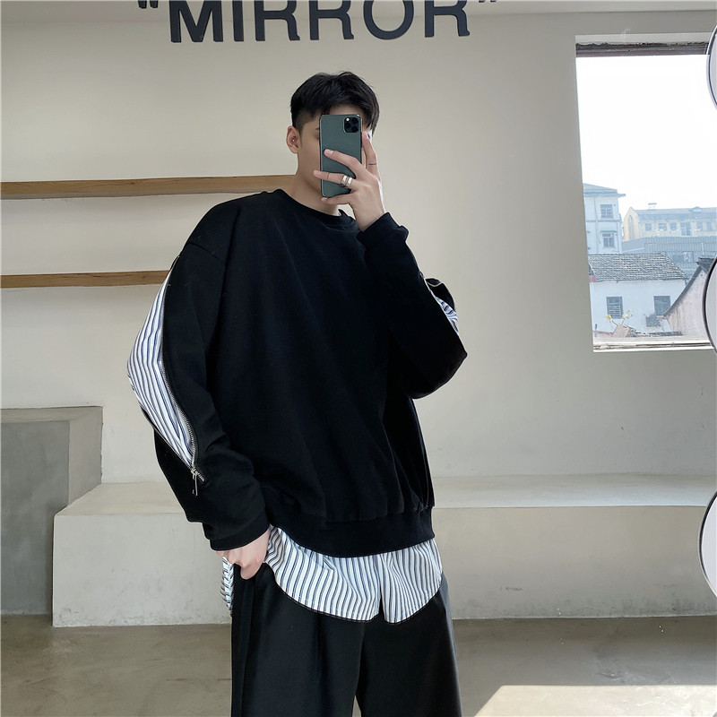 21年秋季新款个性设计小众假两件宽松休闲拉链装饰卫衣H07-P90图片