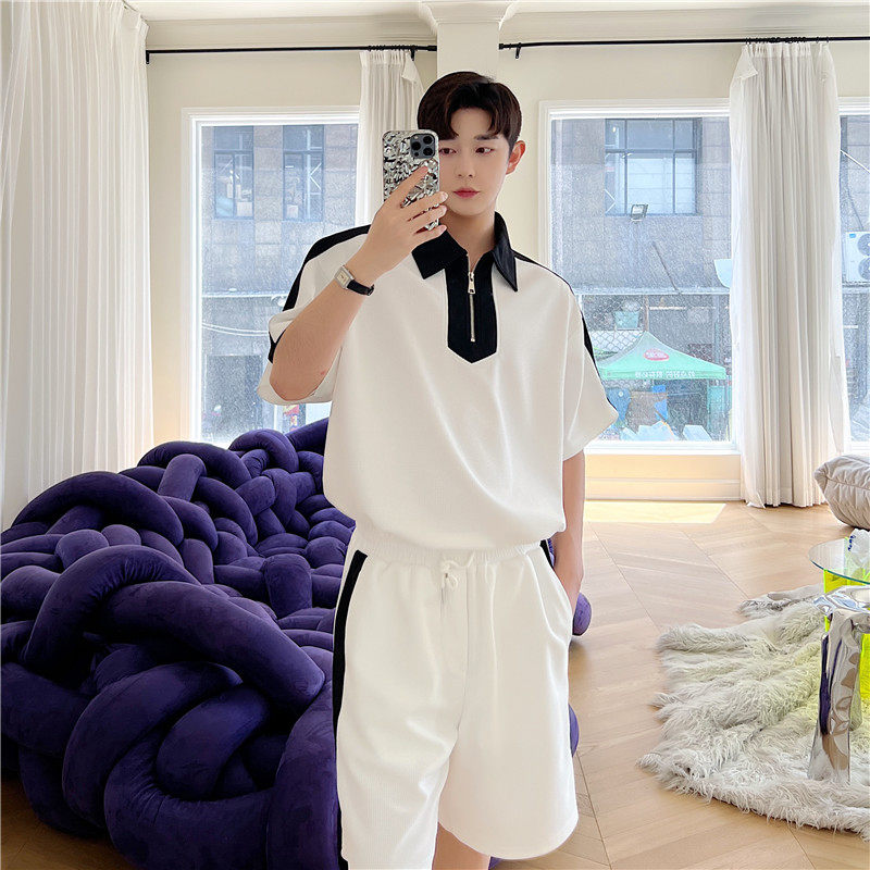 22年夏季新款潮流时髦个性拼色华夫格宽松休闲两色套装CF07-P95，男装休闲套装，星座1304（原C205）