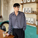 22夏季新款潮流时髦设计冰丝面料棋盘格韩版宽松长袖衬衣S166-P75，男装衬衫，星座1304（原C205）