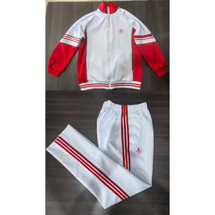 北京牛栏山学校同款校服白色春秋外套+大红色三道杠直筒裤子套装