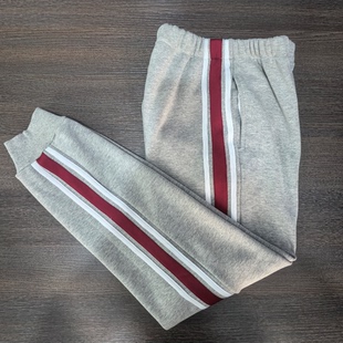 北京房山区同款春秋冬季加绒保暖灰色拼酒红收口校服裤子运动长裤