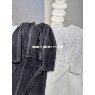 貂皮大衣 皮草外套女冬时尚 GHB「双子心」2024新款 进口水貂毛长款