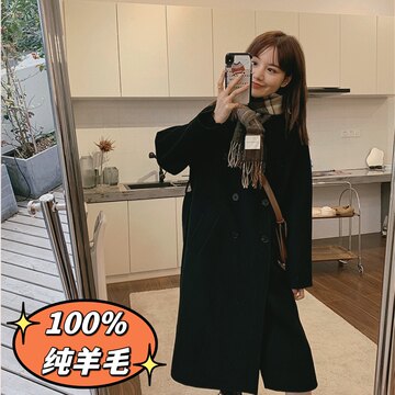 小小幸运纯羊毛黑色双面羊绒大衣