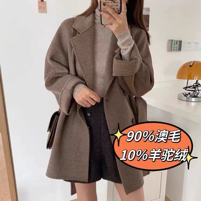 纯羊毛大衣小小幸运可可色羊驼绒