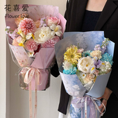 纸 纸鲜花包装 花喜爱新款 防水春田花束成片一体成型定型片花束包装