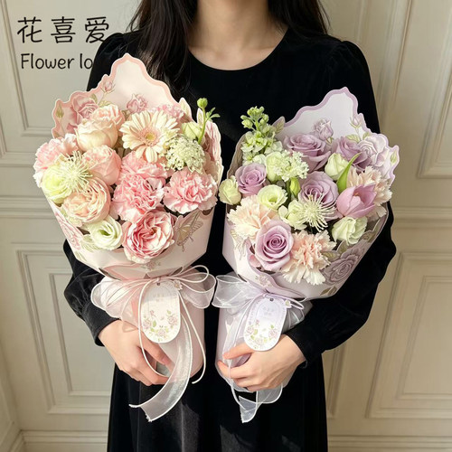 网红母亲节花束一体定型片手提袋