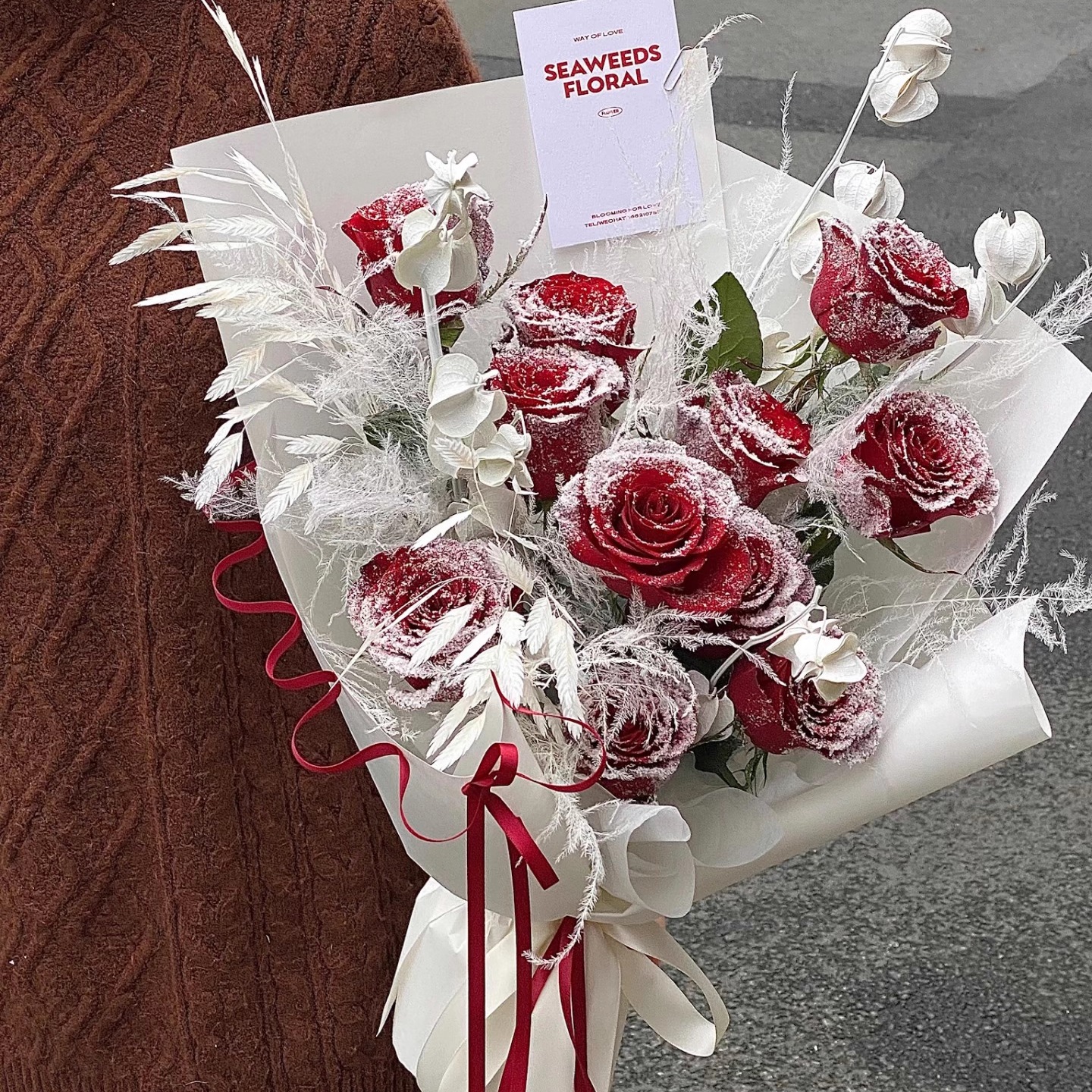 【圣诞节新品】落雪玫瑰鲜花包装装饰材料手工diy花束花艺资材