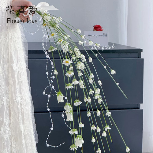 花喜爱钢草串珍珠红豆手捧花条ins风雪柳花束装饰配件花艺diy材料