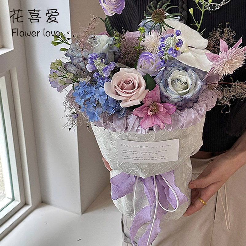 花喜爱立体几何小香风布圆形花束包花纸布艺包装花店材料鲜花包装