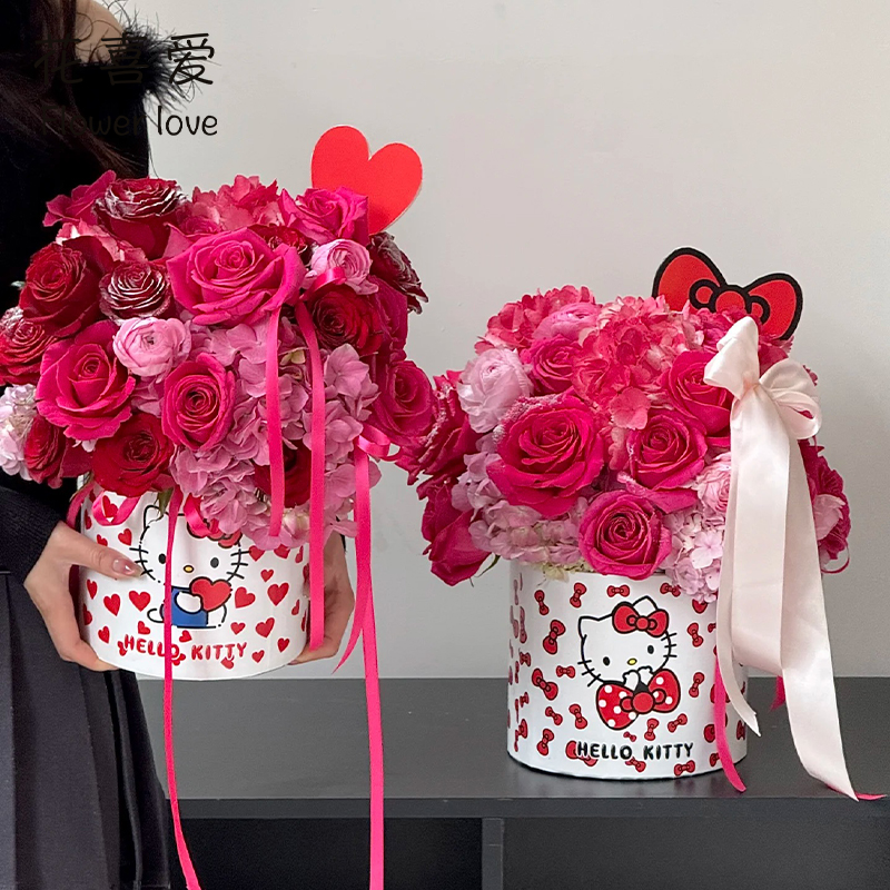 蝴蝶结小猫花盒抱抱桶网红插花盒