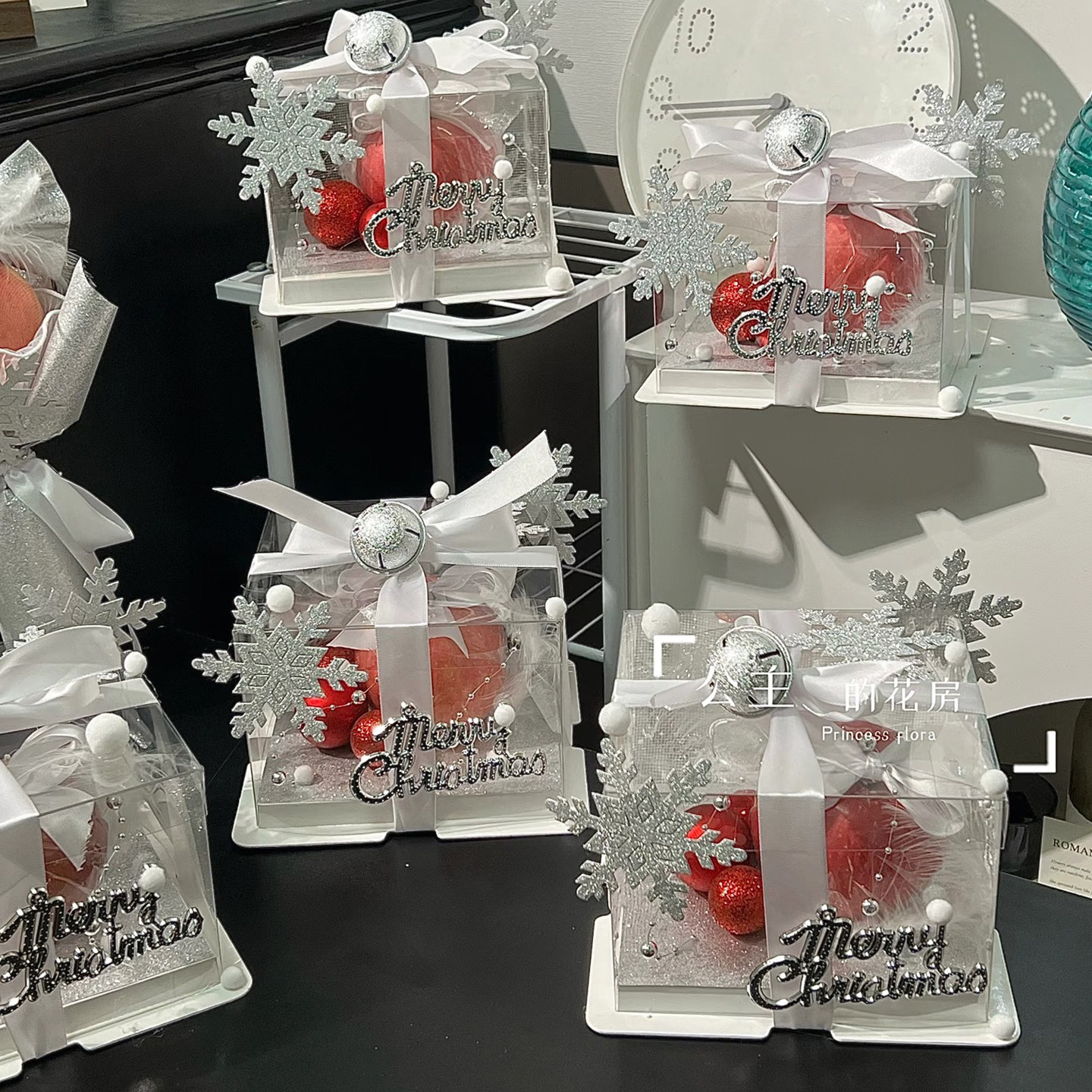 花喜爱 新款圣诞节苹果花盒平安夜礼物透明包装盒手工diy花艺资材