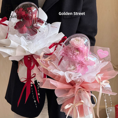 爱意花喜爱透明爱心波波球花束