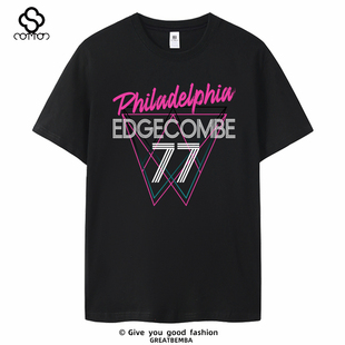 76人队短袖76人77号埃奇库姆T恤训练服篮球运动短袖Edgecombe夏季