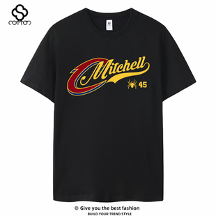 骑士队米切尔蜘蛛标志字母美式休闲印花潮牌运动短袖T恤篮球衣男
