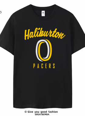 夏季篮球球星字母步行者队哈里伯顿T恤0号短袖大码休闲Haliburton