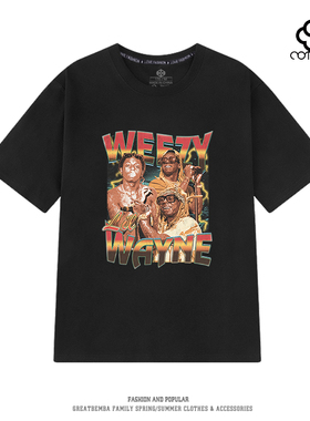 Lil Wayne李尔·韦恩美式说唱歌手休闲嘻哈大码纯棉圆领短袖T恤男