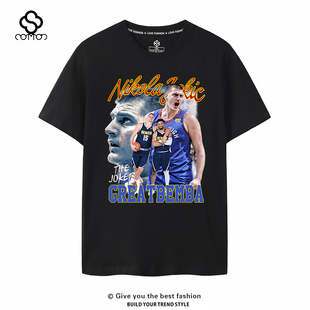 掘金队T恤美式休闲小波特戈登穆雷约基奇短袖篮球宽松运动大码潮