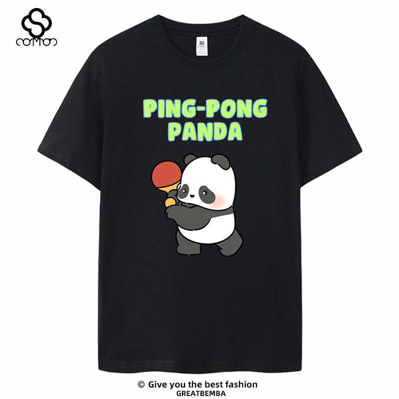 春夏季卡通熊猫打乒乓球文化衫乒乓短袖T恤情侣运动休闲大码男女图片