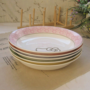 深盘子餐具8.5寸 大餐盘 出口 可爱陶瓷盘KT圆形汤盘