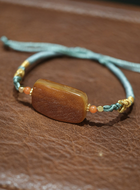 IG Jewelry天然俄料带皮砂糖手牌焦糖色结绳设计手链女款手工编织