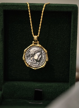 IG Jewelrys925银镶古币风格项链意大利银链抽拉调节复古大方情侣