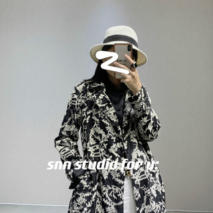英伦风双排扣显瘦中长款蕾丝风衣直筒宽松女士气质长袖开衫外套