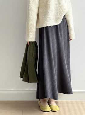 言双 韩系简约针织半身裙女 冬季高腰显瘦宽松软糯A字大摆裙G0723