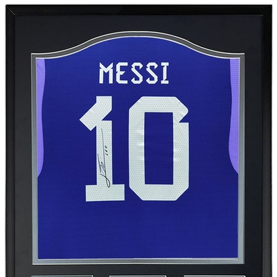 梅西 亲笔签名足球服球衣 2022世界杯阿根廷队 客场 裱框含证书