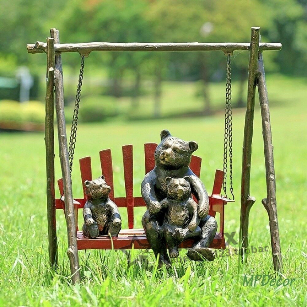 代购门廊小熊荡秋千小熊一家金属雕像花园雕塑摆件庭院客厅欧式