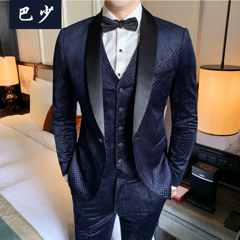 @巴少男装 休闲西服三件套装青年帅气晚宴礼服新郎结婚丝绒英伦风|msdalam kategori Pakaian Lelaki, Sut - dari Buy2taobao.com untuk memberikan perkhidmatan ejen Taobao profesional membeli