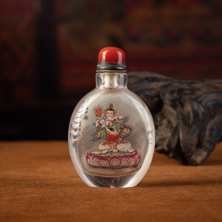 清末叶仲三大师手工精品内画水晶金刚萨埵鼻烟壶 古玩精美收藏品