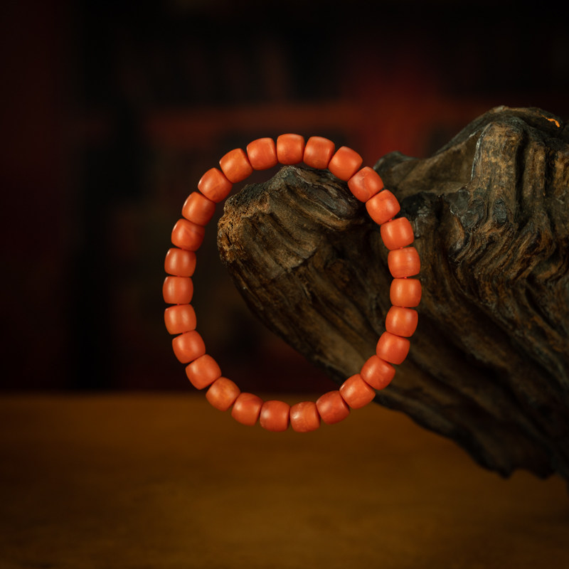 满色满肉保山南红玛瑙籽料手钏桶珠手串女款首饰精品古玩收藏品