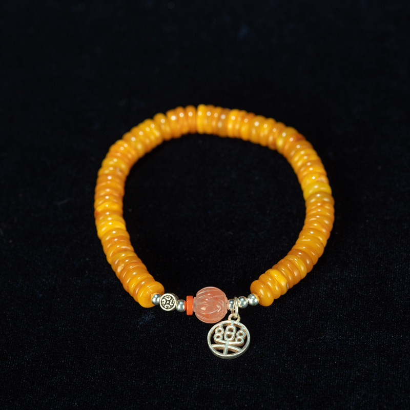 古韵新生｜当蜜蜡切片遇上莲花南红珠国风款手链精品手串收藏品