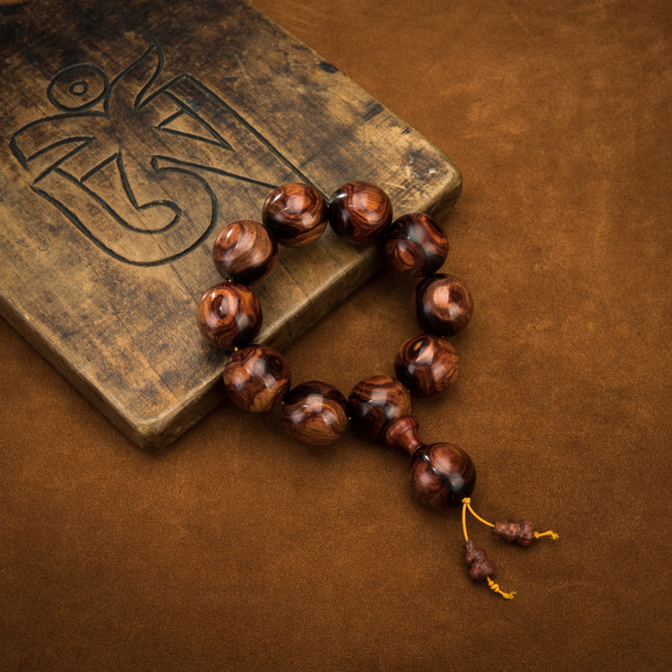 文玩精品天然海南老料紫油鬼脸纹高密满油巨版海黄手钏手串佛珠串