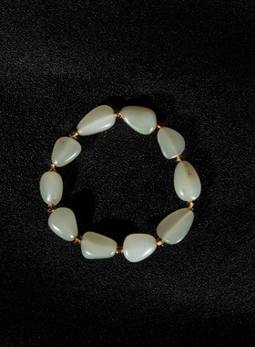 藏家级别 文玩精品天然和田籽料随形小尺寸手钏手串玉质温和细腻