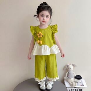女童夏季套装2026新款儿童洋气女宝宝休闲薄款短袖时髦夏装两件套