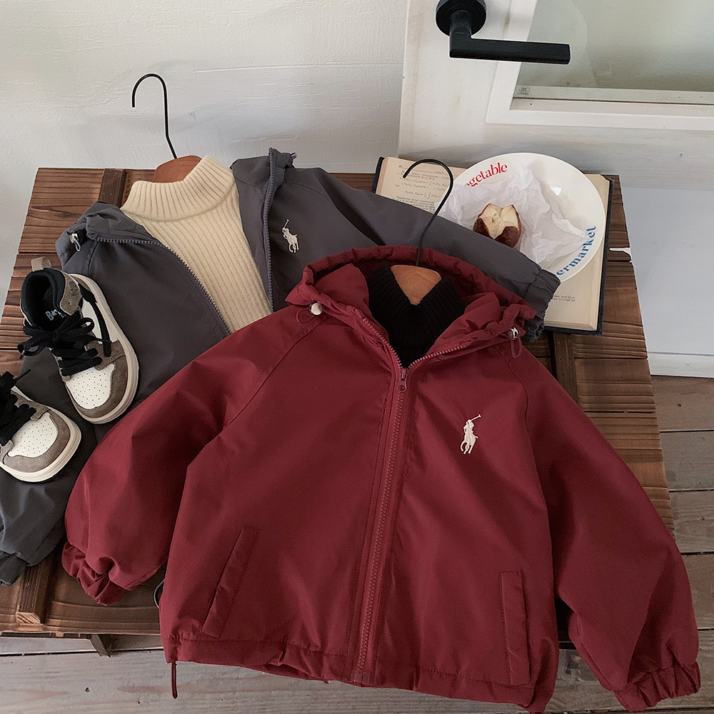 男童夹棉外套薄棉秋冬款连帽防风儿童冲锋衣女童二棉棉服宝宝棉袄