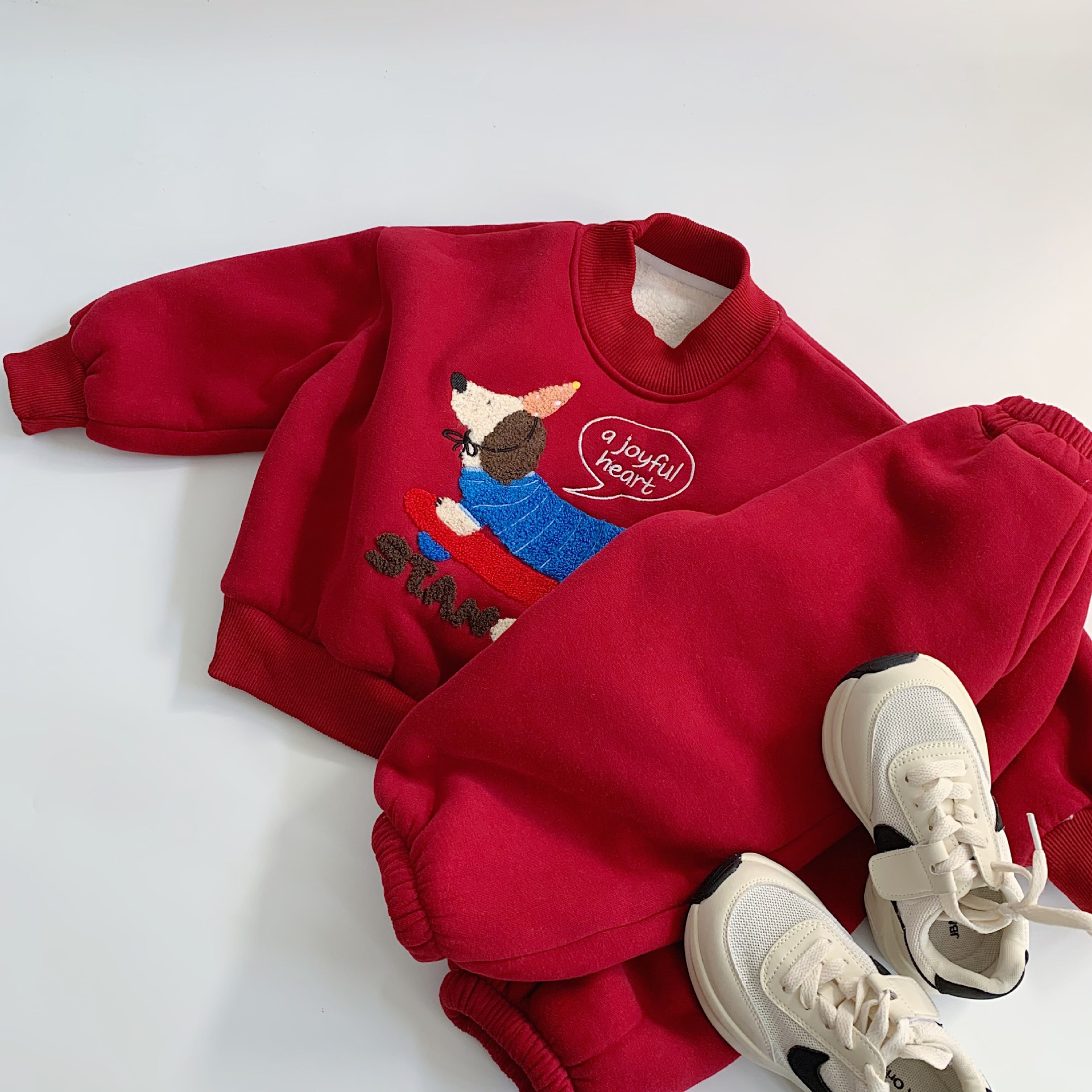 男女童冬装套装2025新款宝宝运动衣服儿童秋冬加绒红色卫衣两件套