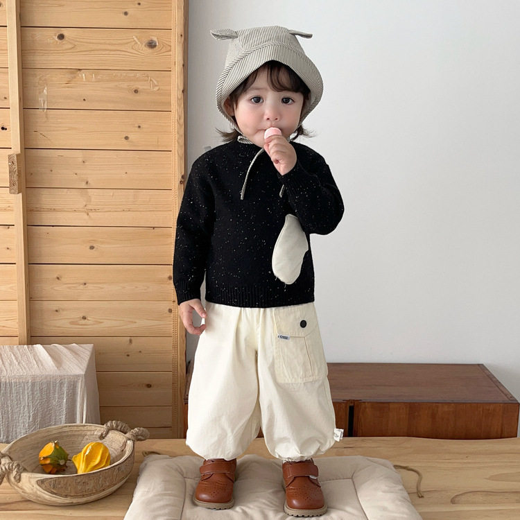 婴幼儿衣服点子纱趣味贴布手套针织衫春秋小童韩系百搭软糯毛线衣