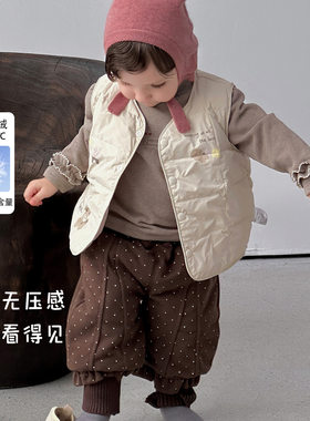 女童秋冬羽绒马甲2026新款宝宝轻薄保暖三件套婴幼儿外穿百搭背心