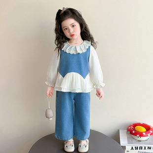女童韩系高级感穿搭套装春装2026新款洋气儿童牛仔马甲春秋三件套