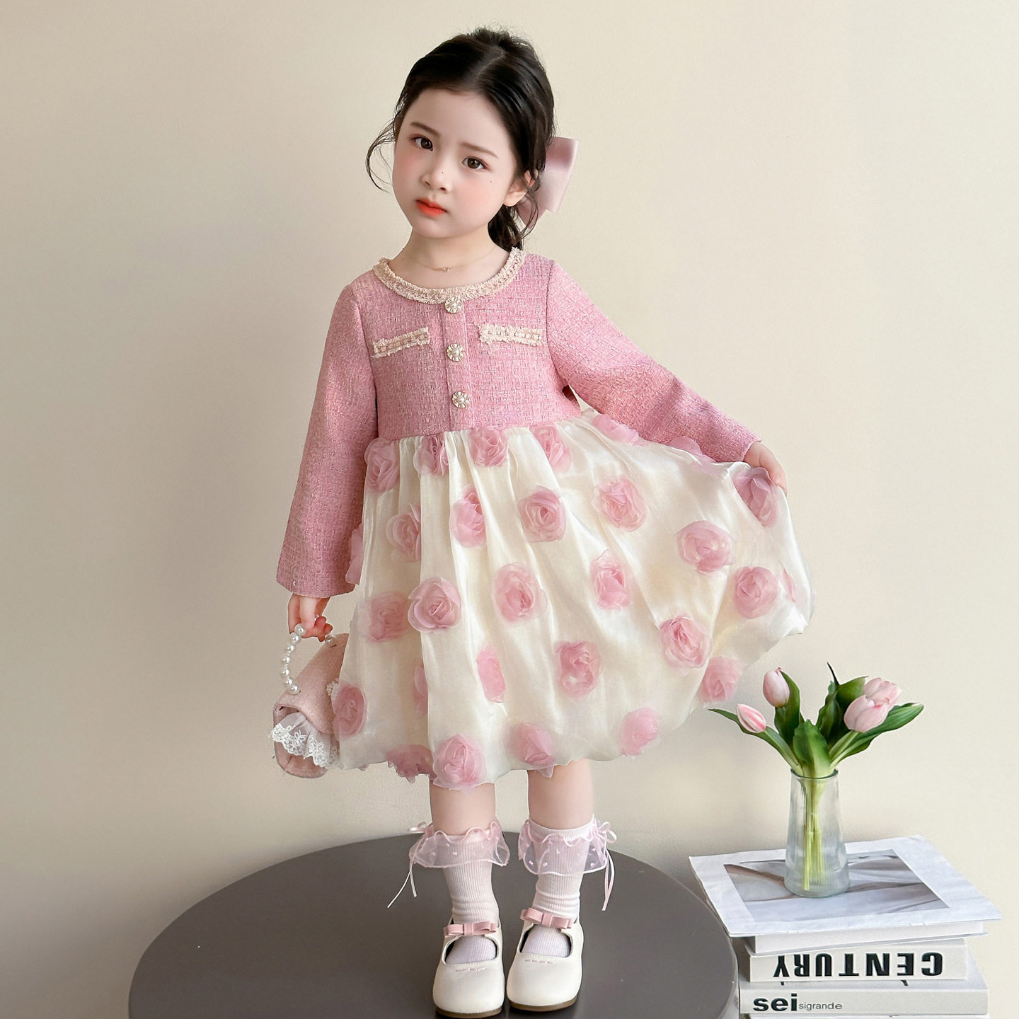 女童小香风连衣裙春装2026新款儿童韩版立体花朵公主裙女孩礼服裙,童装/婴儿装/亲子装,儿童礼服,淘宝优惠券,粉丝福利购,淘宝优惠卷