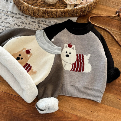 男童毛衣秋冬款加绒加厚2025新款宝宝冬季一体绒针织衫儿童打底衫